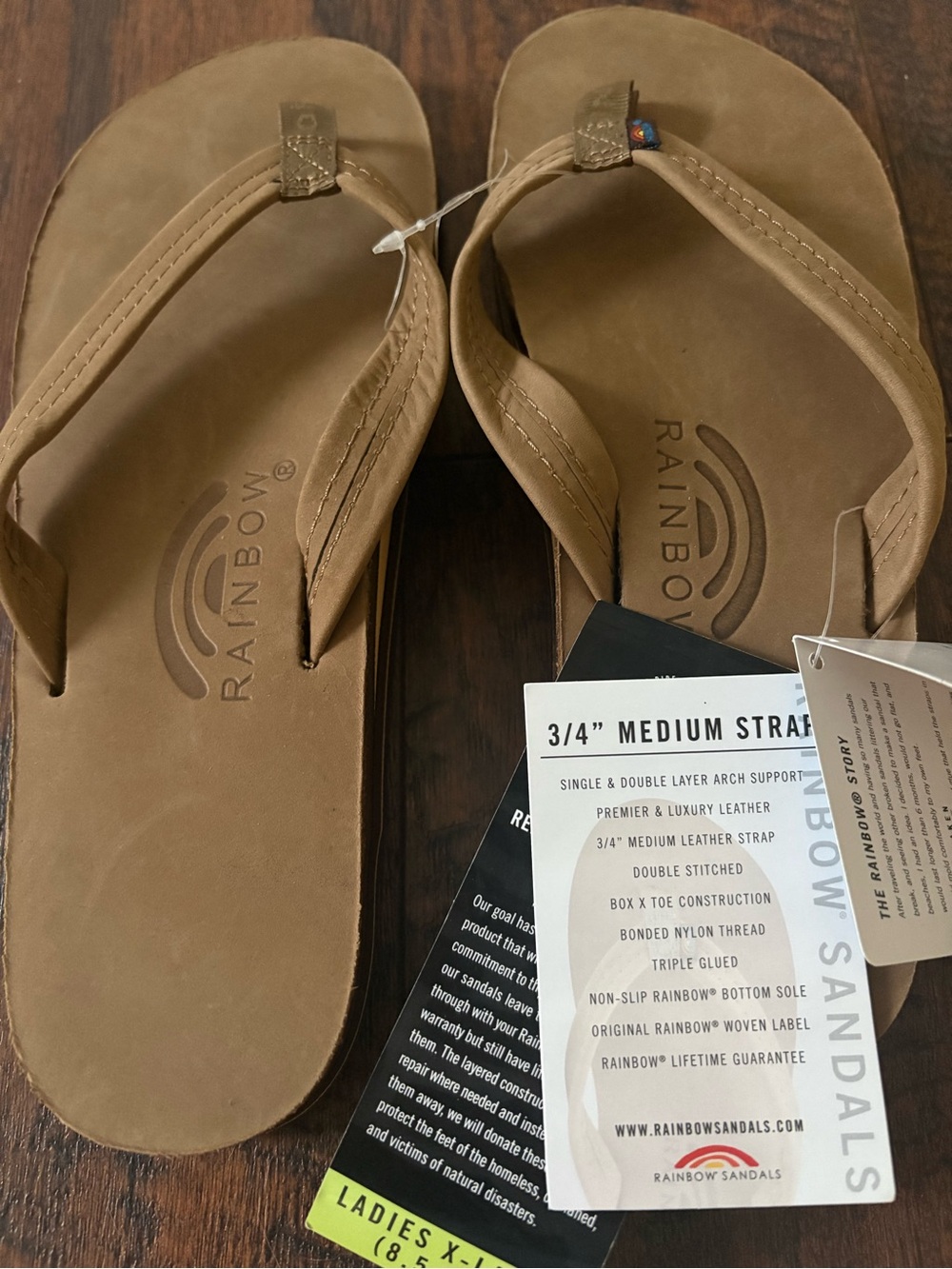 Rainbow Tan Leather Flip Flop Sandals-NWT